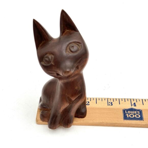 Vintage Carved Dark Wood Cat Statue Mid Century Modern Retro - Picture 10 of 10